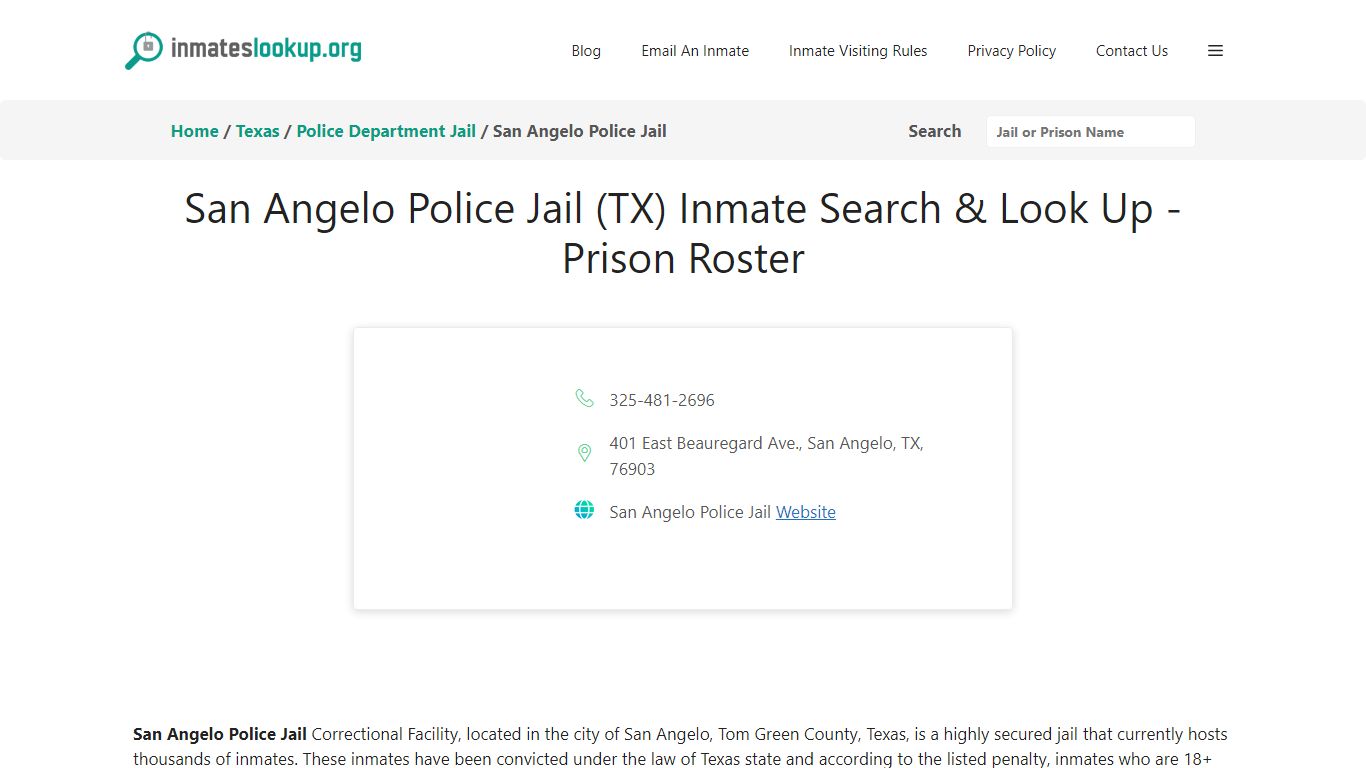 San Angelo Police Jail (TX) Inmate Search & Look Up - Prison Roster
