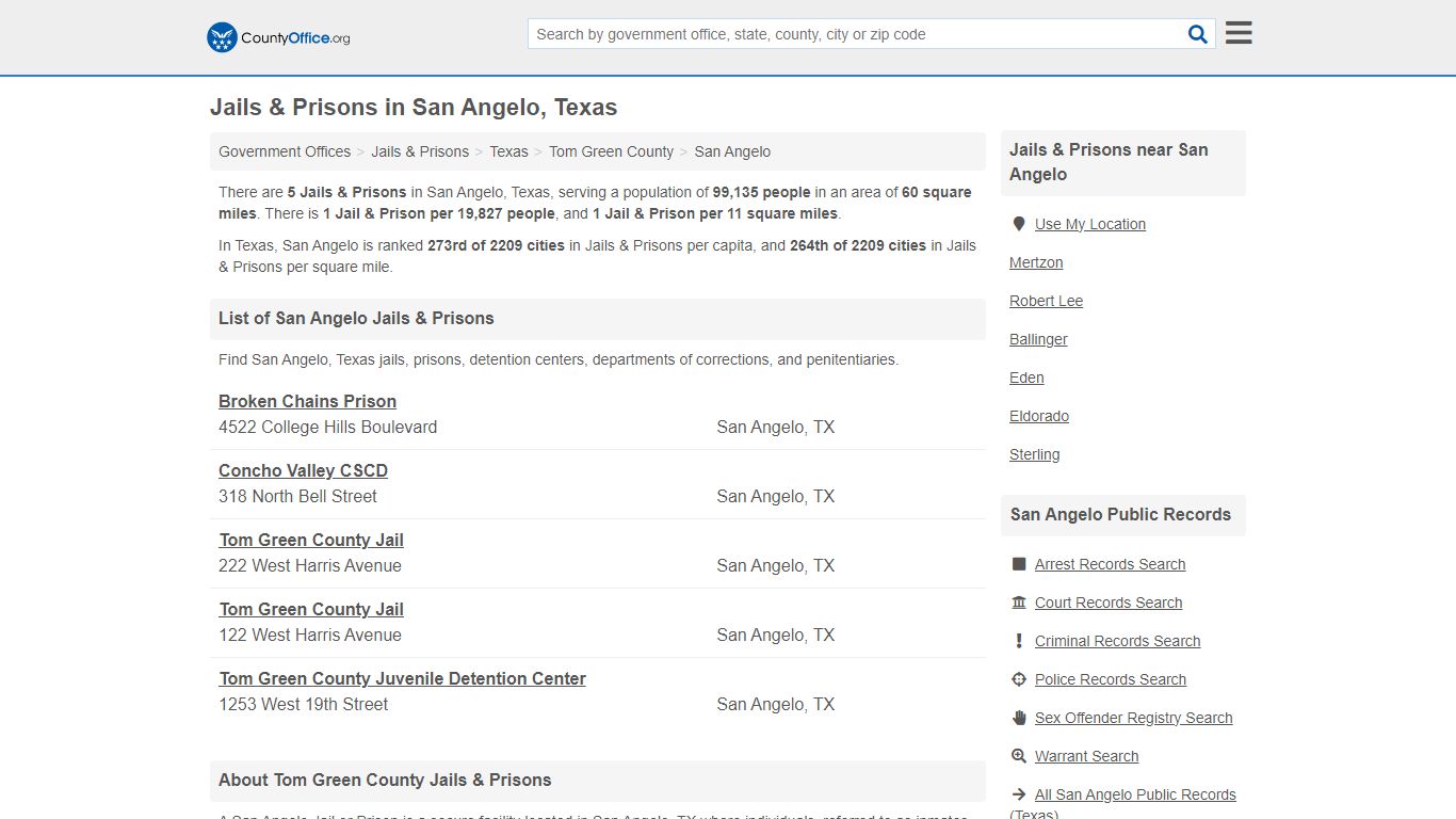 Jails & Prisons - San Angelo, TX (Inmate Rosters & Records) - County Office